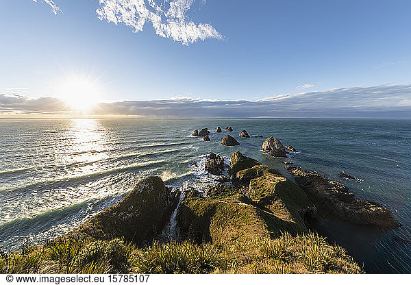 Neuseeland  Ozeanien  Südinsel  Southland  Otago  Southern Scenic Road  Cape Nugget Point  Felsen im Meer bei Sonnenaufgang