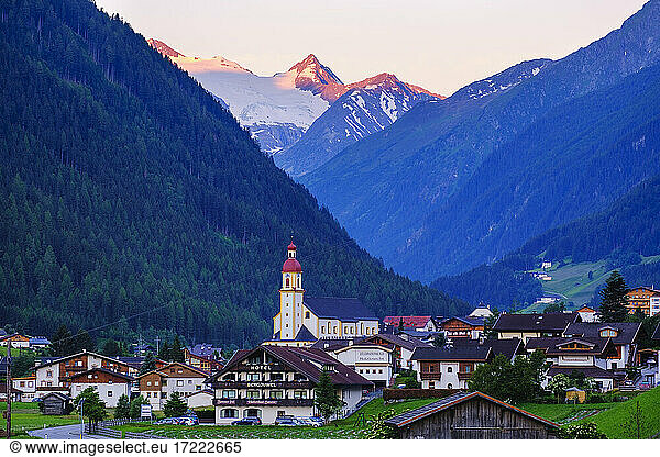 Neustift im Stubaital with Stubai Alps  Tyrol  Austria