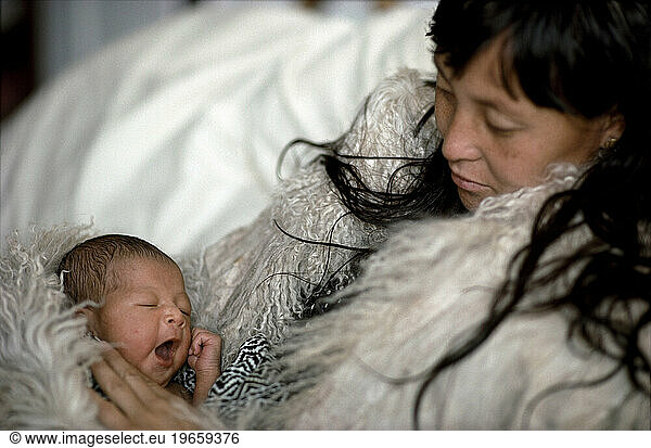 New born nomad baby. Tibet.