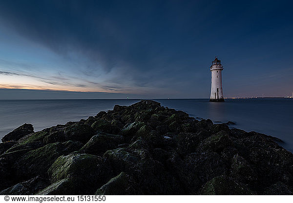 New Brighton Lighthouse at dusk  Wallasey  Merseyside  The Wirral  England  United Kingdom  Europe