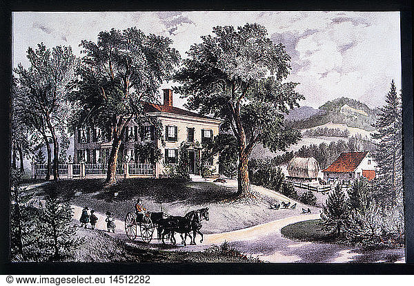 New England Home  Currier & Ives  Lithograph