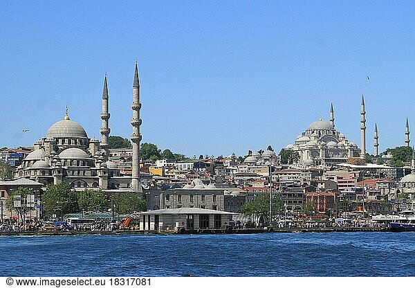 New Mosque and Suleymaniye Mosque  Istanbul  Turkey|Neue Moschee und Suleymaniye Moschee  Tuerkei