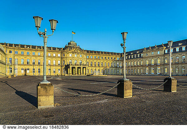 New Palace under blue sky on sunny day  Stuttgart  Germany