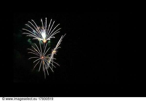 New Year's Eve Fireworks and a Happy New Year. Released firework flowers against a black background