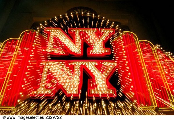 new york new york ny ny neon electric sign bulbs above main entrance to hotel at night las vegas day nevada usa america
