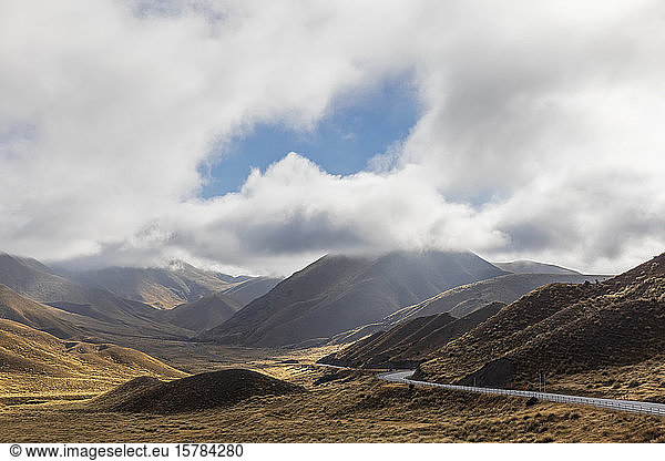 New Zealand  Clouds over State Highway 8 in Lindis Pass