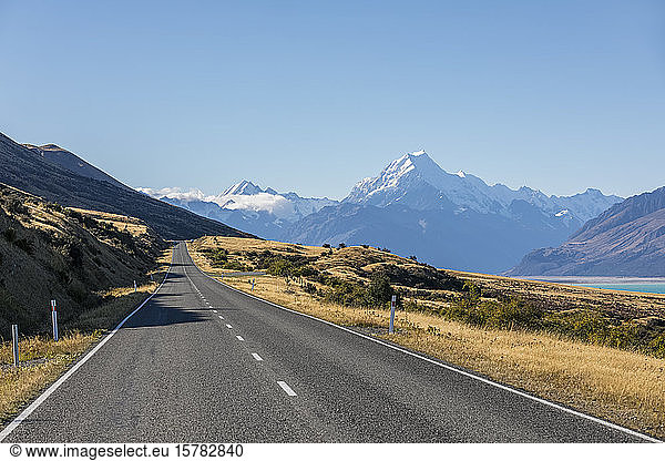 New Zealand  New Zealand State Highway 80 with Mount Cook in background
