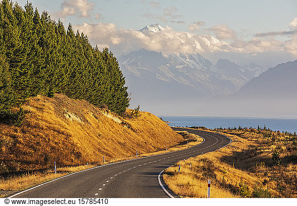 New Zealand  New Zealand State Highway 80 with Mount Cook in background