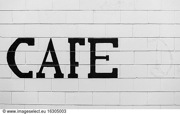 New Zealand  Ngatea  the word Cafe on white brickwork
