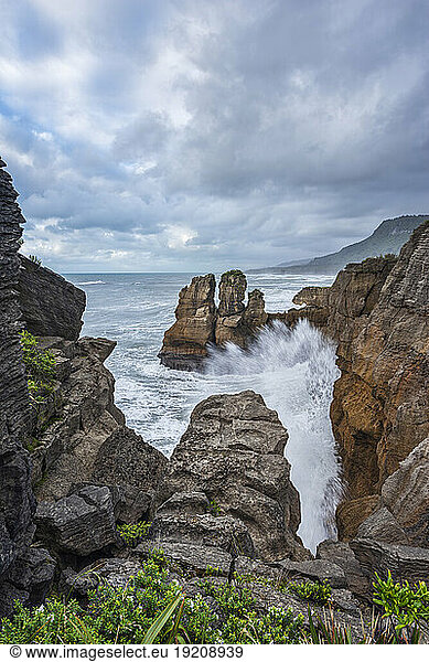 New Zealand  South Island New Zealand  Clouds over Pancake Rocks at Dolomite Point in Paparoa National Park