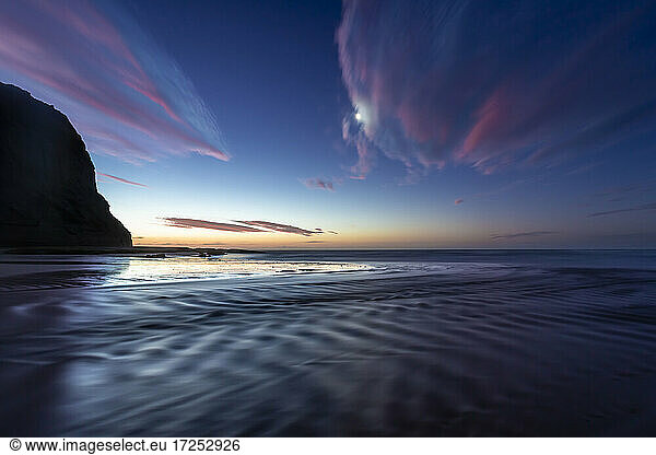 New Zealand  South Island  Ocean at sunset