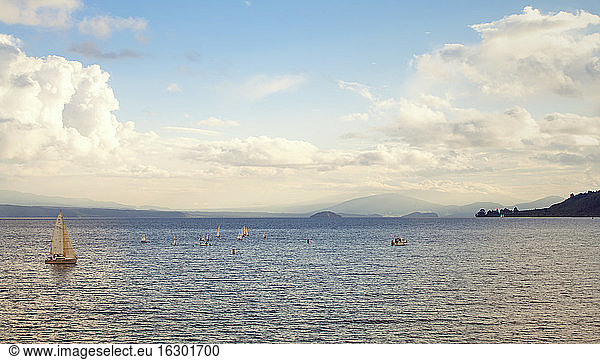 New Zealand  view to Lake Taupo with boats