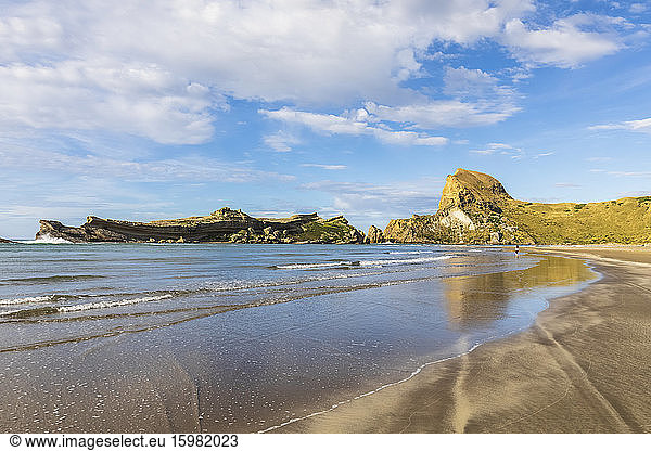 New Zealand Wellington Region Castlepoint Clouds over Deliverance Cove and Castle Rock