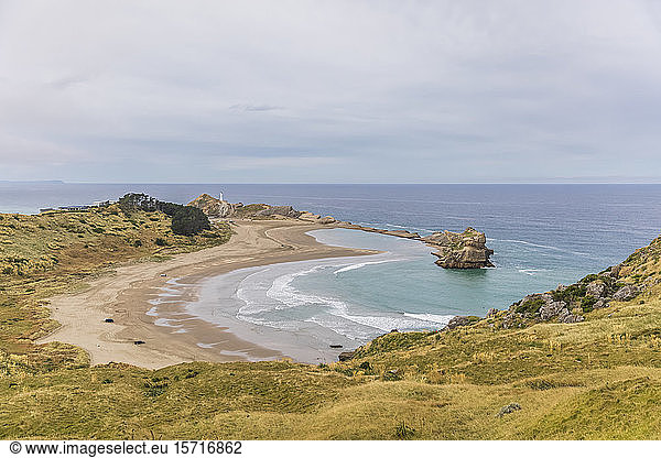 New Zealand  Wellington Region  Castlepoint  Deliverance Cove with clear line of horizon over Pacific Ocean