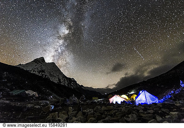 Nigh stars over Island Peak Base Camp  Everest Region  Nepal Himalaya