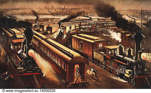 Night Scene at an American Railway Junction  Lithograph  Currier & Ives  1876