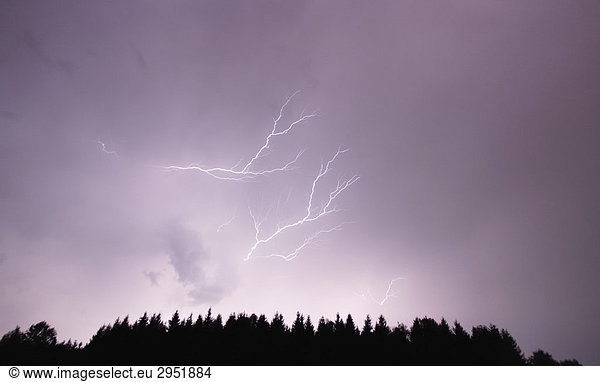 Night storm with lightning bolts  Nicklheim  Bavaria  Germany  Europe