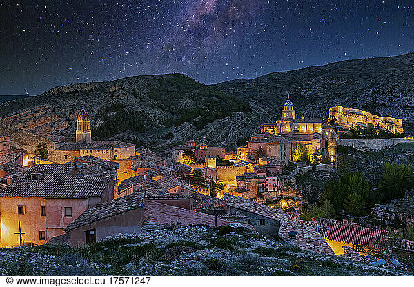 Night view of Albarracin  Aragon  Spain