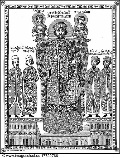 Nikephoros III. Botaneiates  um 1010  4. April 1081  war von 1078 bis 1081 Kaiser des byzantinischen Reiches  Historisch  digitale Reproduktion einer Originalvorlage aus dem 19. Jahrhundert