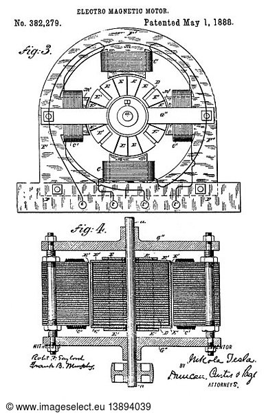 Nikola Tesla Nikola Tesla, Electromagnetic Motor Patent, 1888,1888 ...