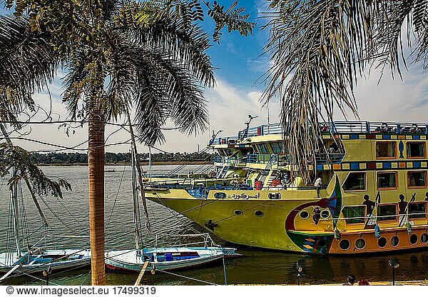 Nilufer mit Hotelschiff  Luxor  Theben  Ägypten  Luxor  Theben  Ägypten  Afrika