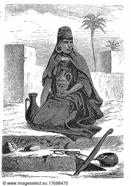 Nomaden Frau aus Tunis  Tunesien  ca 1880  Historisch  digital restaurierte Reproduktion von einer Vorlage aus dem 19. Jahrhundert  genaues Datum unbekannt  Afrika