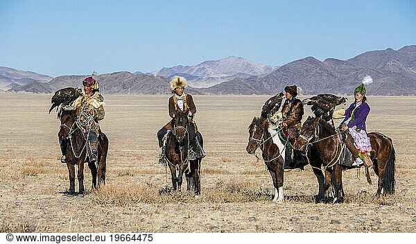 Nomadic eagle hunters on horses Ã?Â Olgiy Ã?Â Bayan-Olgiy  Mongolia