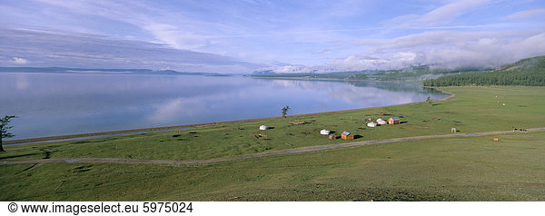 Nomads ghers (yurts)  Khovsgol Nuur lake  Khovsgol province  Mongolia  Central Asia  Asia