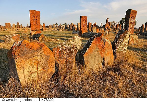 Noratus cemetery (the largest surviving cemetery with khachkars in Armenia)  near Lake Sevan  Gegharkunik region  Armenia  Eurasia.