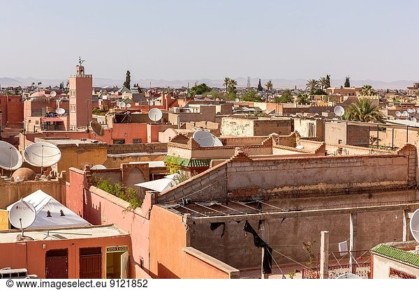 Nordafrika  Wand  über  Stadt  Palast  Schloß  Schlösser  Ansicht  Marrakesch  Marokko