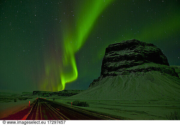 Northern light light up the sky in South Iceland