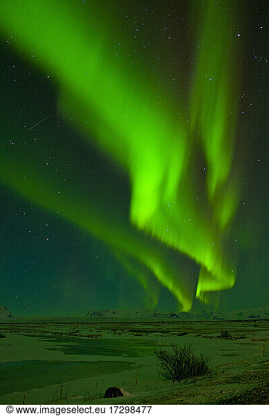 Northern light light up the sky in South Iceland