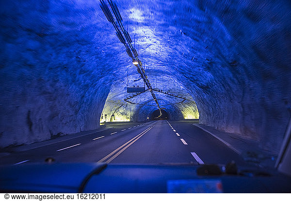 Norway  Blue light in Laerdal tunnel