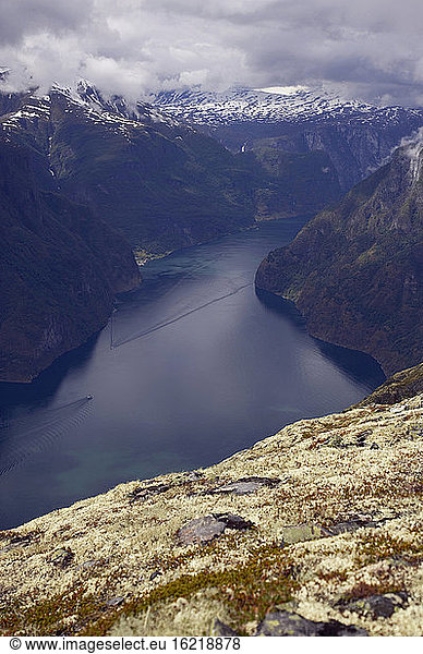 Norway  Fjord Norway  Aurlandsfjord  seen from mountain