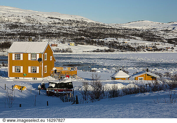 Norway  Karlebotn  Winterlandscape near Varangerfjord