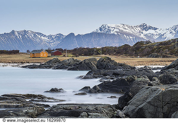 Norway  Lofoten  Lonely house on the coastline of Gimsoy
