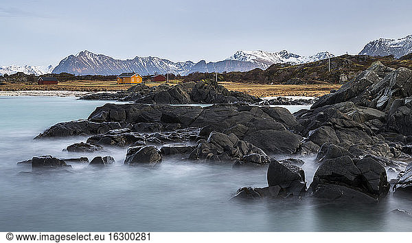Norway  Lofoten  Lonely house on the coastline of Gimsoy