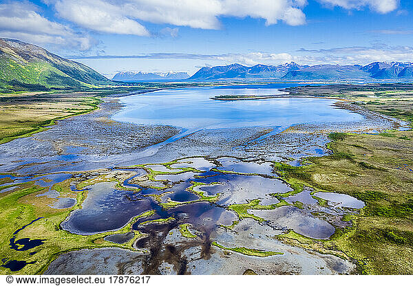 Norway  Nordland  Drone view of coastline of Andoya island