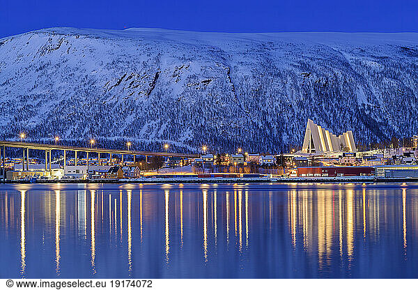 Norway  Troms og Finnmark  Tromso  Tromsdalen neighborhood during polar night