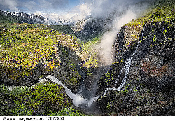 Norway  Vestland  Scenic view of Voringfossen waterfall