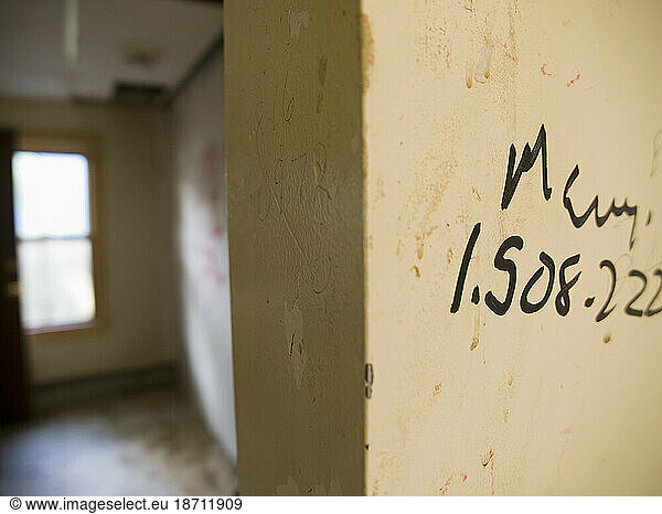 Notes  names  numbers on the walls  by the former owners in foreclosed homes.
