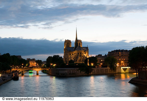 Notre Dame Cathedral at dusk  Paris  France