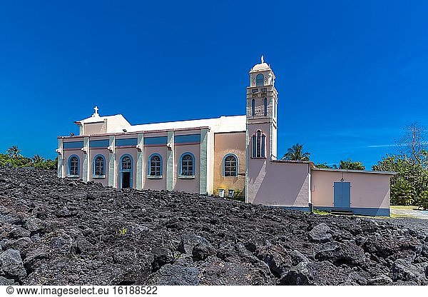Notre Dame des Laves  lava church  was spared from the lava flow in March 1977  volcanic eruption of Piton de la Fournaise  Sainte-Rose  La Réunion  French overseas territory  Africa