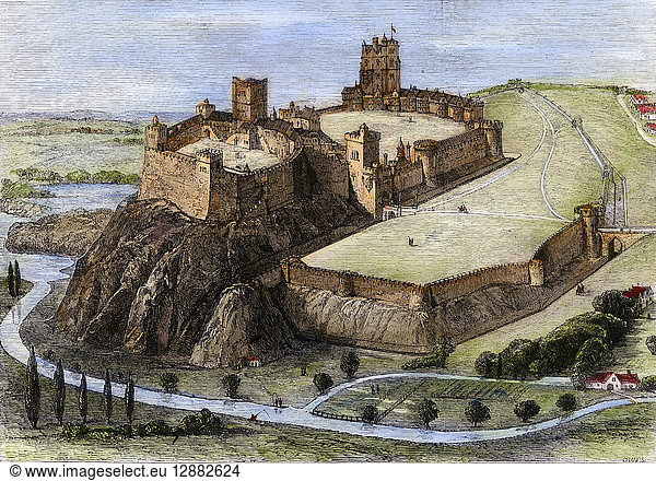 NOTTINGHAM CASTLE. View of Nottingham Castle in Nottingham  England  as it appeared in the 16th century. Wood engraving  19th century.