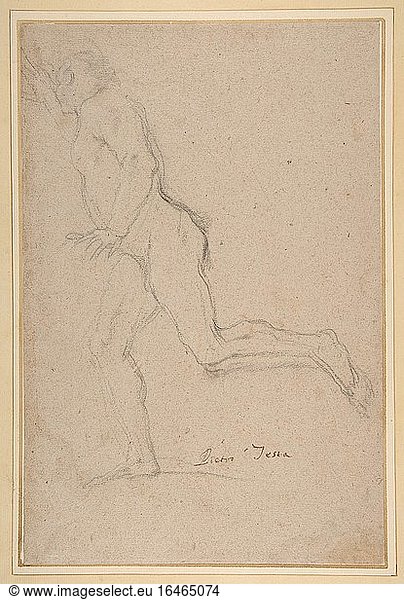 Nude Youth Running (recto); Standing Draped Old Man with Left Hand Upraised (verso)