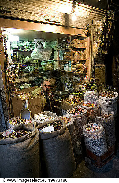 Nut salesman in Aleppo Bazaar  Syria.