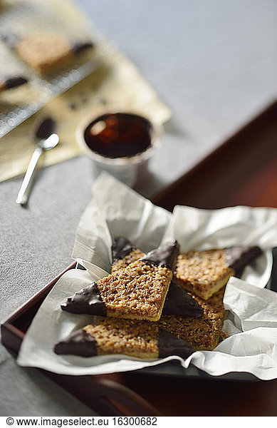 Nut triangles with chocolate icing