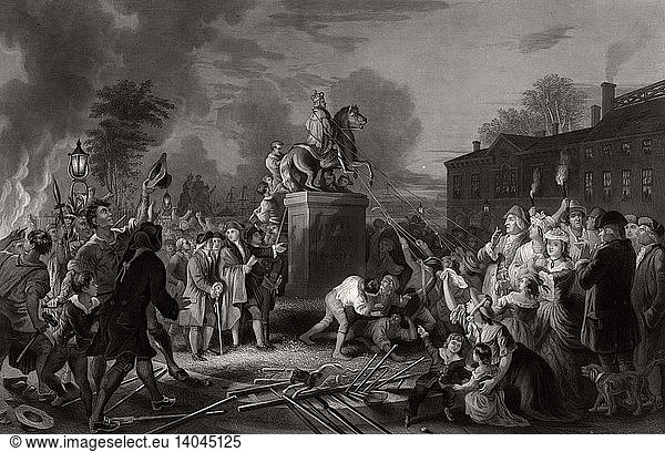 NYC  Pulling Down Statue of George III  1776