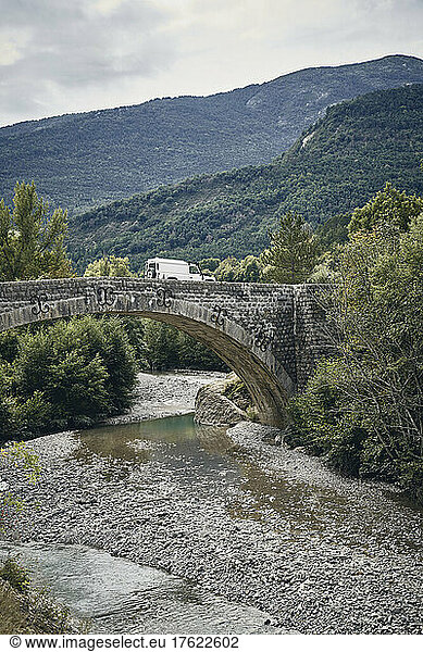 Off-road vehicle over bridge  Verdon Gorge  Provence  France