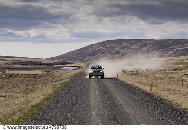 Off-road vehicle  road  Snaefellsnes Peninsula  Iceland  Europe